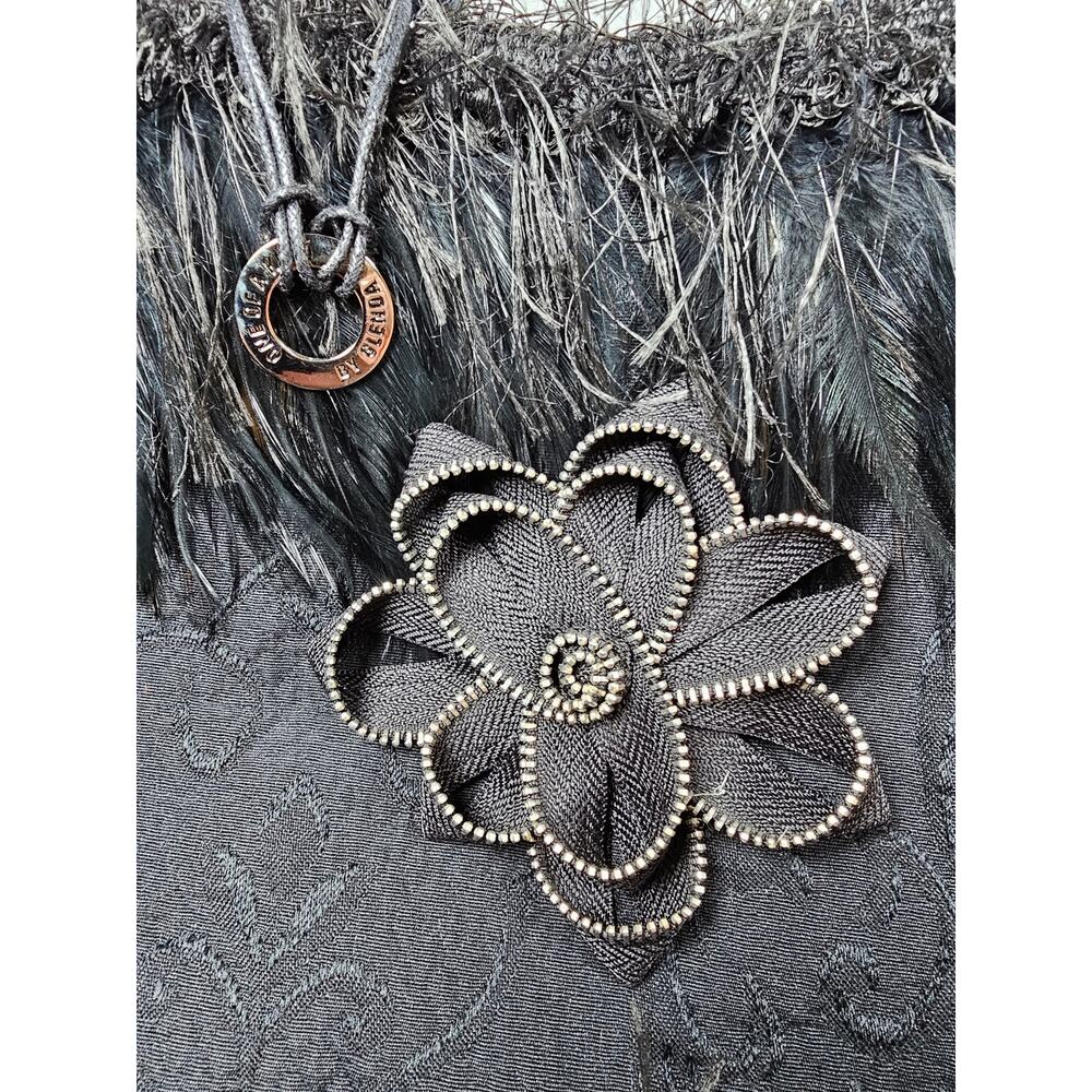 HANDMADE Black Fringe Floral Flower Pocketbook Handbag Purse NEW Signed GIFT - Picture 6 of 9
